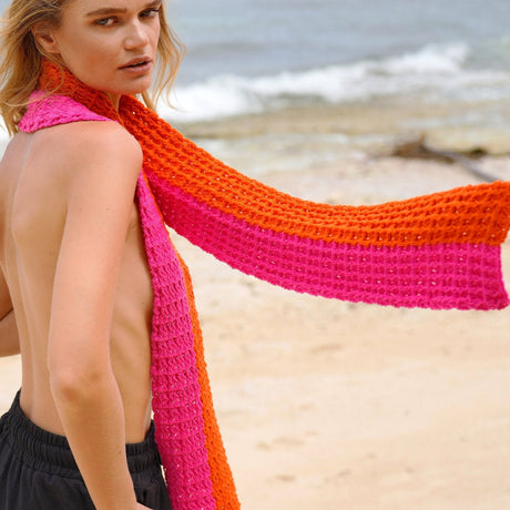 WAFFLE Crochet Scarf in Candy Pink & Tangerine Orang - Sumiye Co