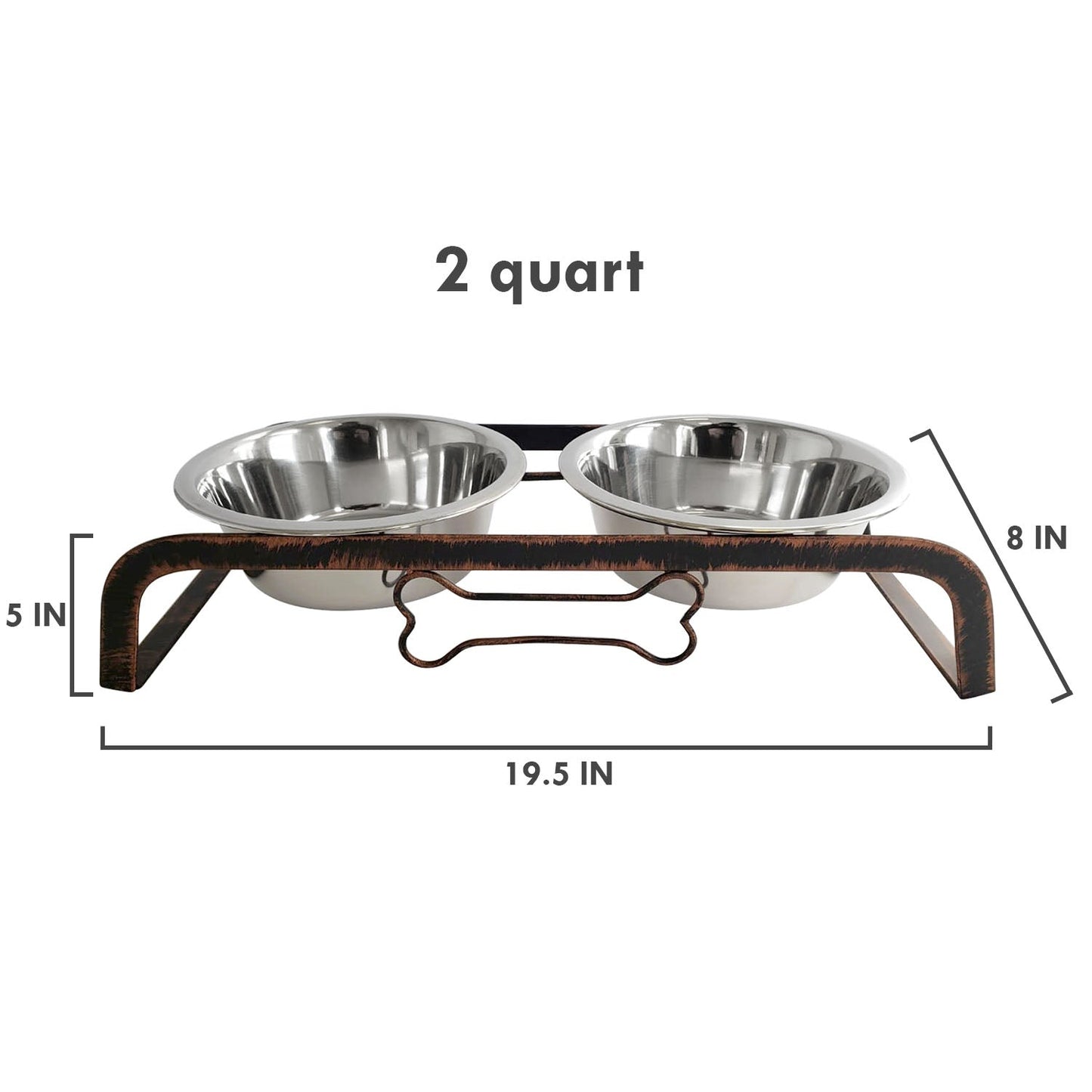Rustic Dog Bone Feeder with 2 Stainless Steel Dog Bowls-2