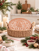 Bread Warmer & Basket Gift Set with Tea Towel - Christmas Oval-1