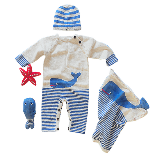 Luxury Baby Gift Set - Whale Organic Romper, Lovey, Hat & Toys by Estella