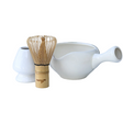 White Ceramic Matcha Bowl with Spout - Whisk & Holder Set - Sumiye Co