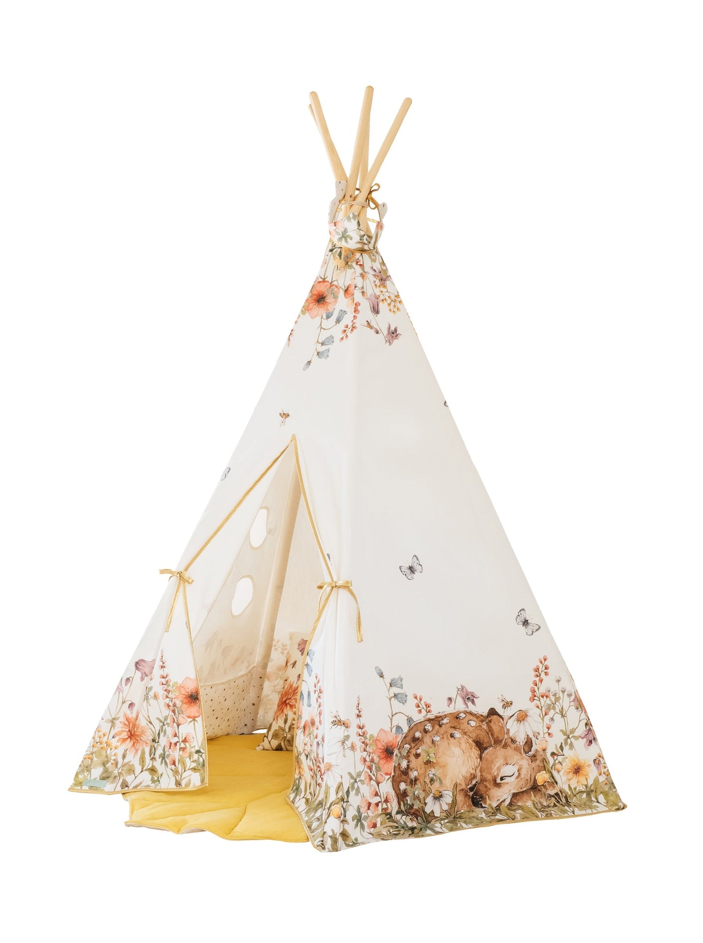 Teepee Tent “Wildflowers” + "Powder Pink" Leaf Mat Set