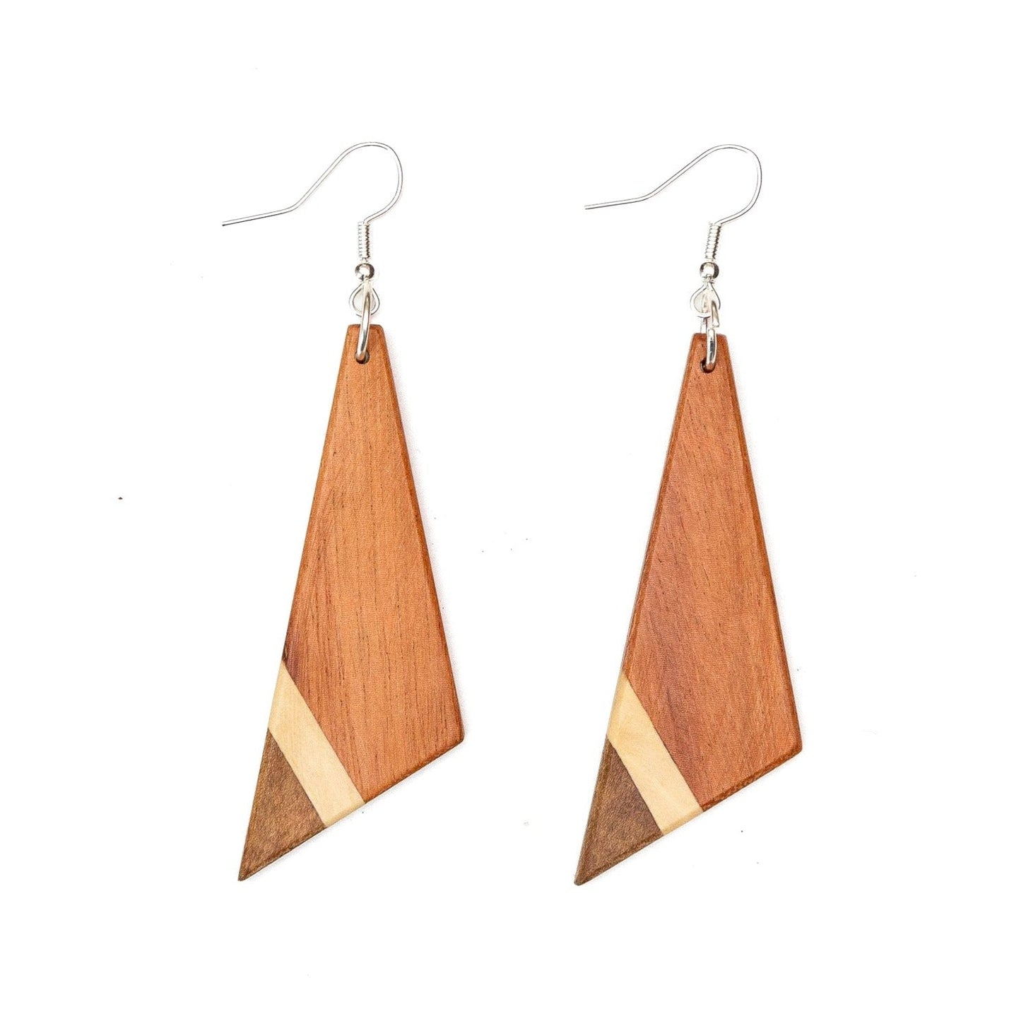 Asymmetric Tri-Tone Wood Triangle Earrings - Sumiye Co