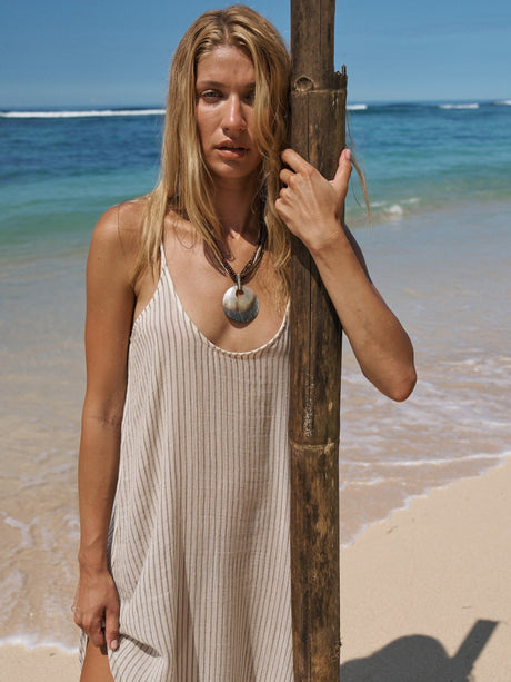 Yaz Dress - Khaki Green Stripes - Sumiye Co