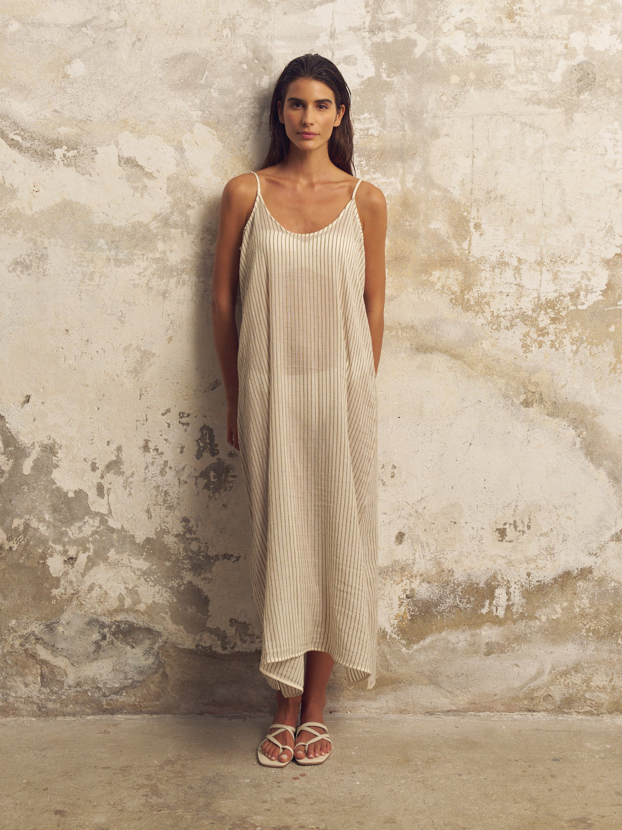 Yaz Dress - Khaki Green Stripes - Sumiye Co
