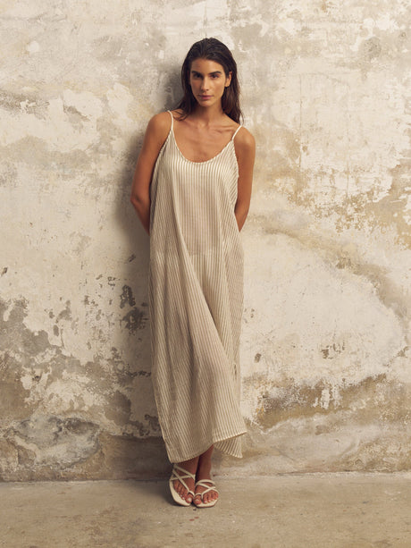 Yaz Dress - Khaki Green Stripes - Sumiye Co