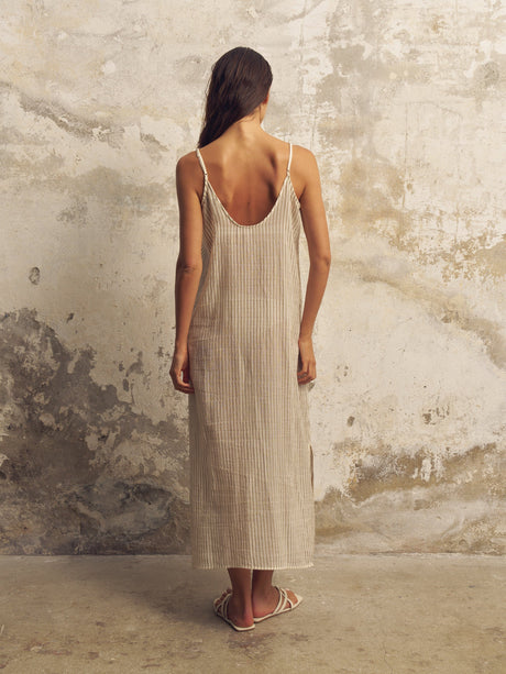 Yaz Dress - Khaki Green Stripes - Sumiye Co