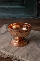 Vintage Inspired Copper Pedestal Bowls with Scalloped Panel Design – Set of 2