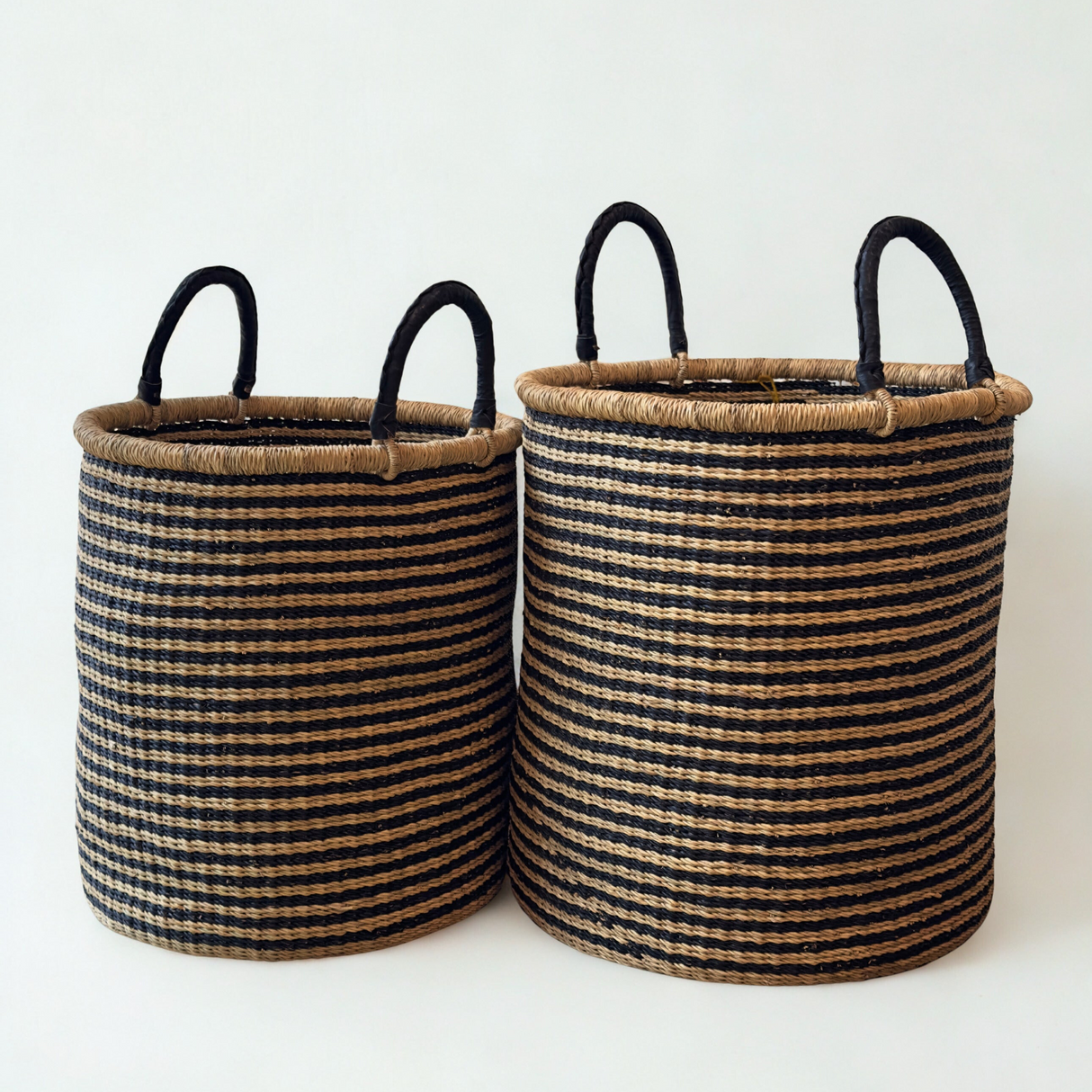 Handwoven Hamper - Natural with Black Stripes - Large