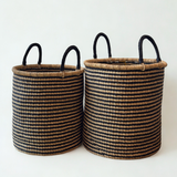 Handwoven Hamper - Natural with Black Stripes - Large