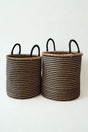 S/2 Handwoven Hamper - Natural with Black Stripes - Sumiye Co