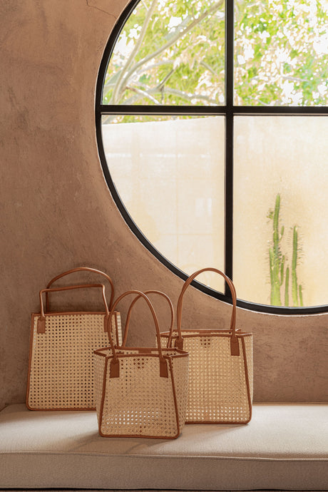 Citra Leather and Rattan Tote Bag - Sumiye Co