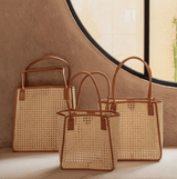 Citra Leather and Rattan Tote Bag - Sumiye Co