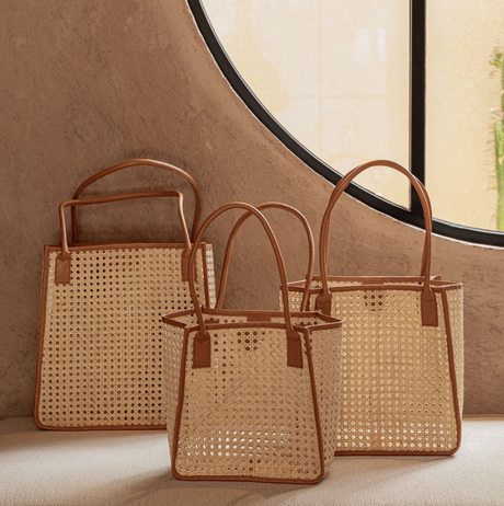 Citra Leather and Rattan Tote Bag - Sumiye Co