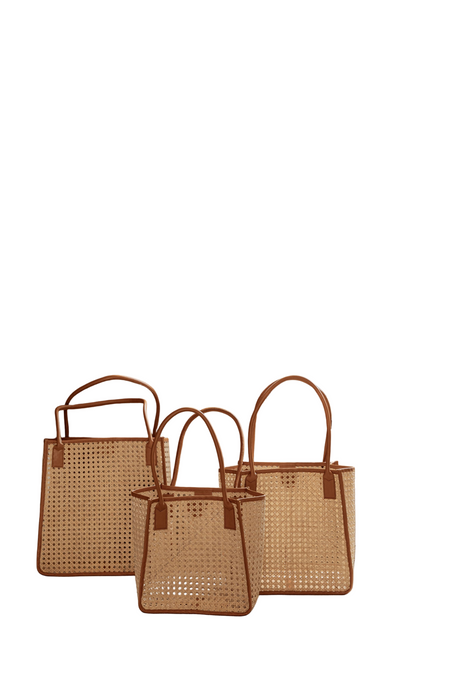 Citra Leather and Rattan Tote Bag - Sumiye Co