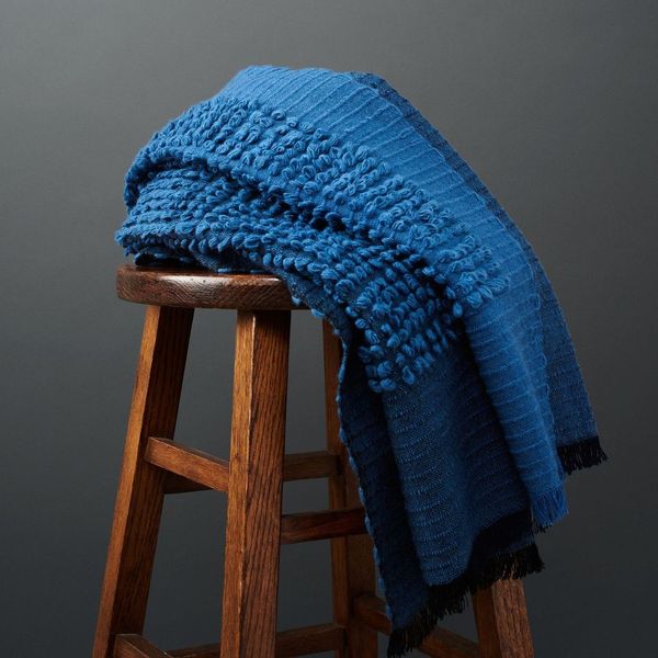 Macaroon Midnight Dark Blue Plush Textured Merino Handloom Throw - Sumiye Co