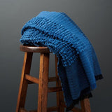 Macaroon Midnight Dark Blue Plush Textured Merino Handloom Throw - Sumiye Co