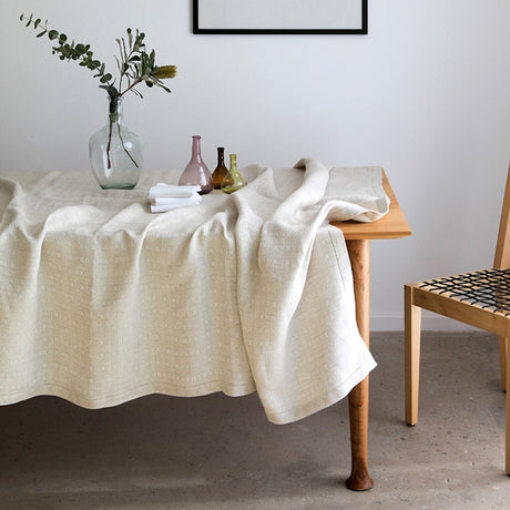 Linen Cloverleaf Tablecloth - Natural - Sumiye Co