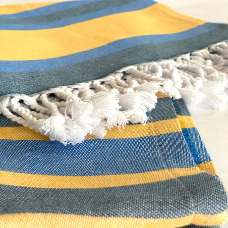 Samara Striped Blue & Yellow Turkish Towel - Sumiye Co