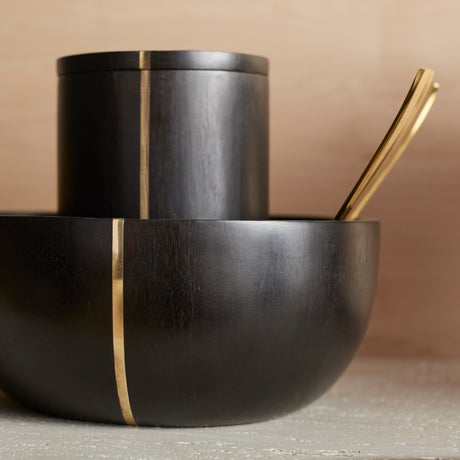 Mango Wood & Brass Serving Bowl