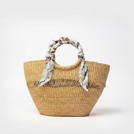 Butterfly Bag Medium - Natural w/ Light Blue, White and Brown Lining - Sumiye Co