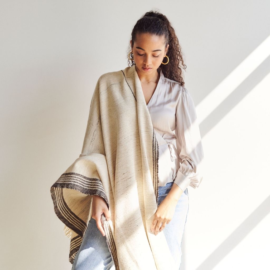 Seytu White  Striped Gently Textured Handloom Throw - Sumiye Co