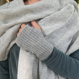 Gray Knit Alpaca Beanie & Fingerless Gloves