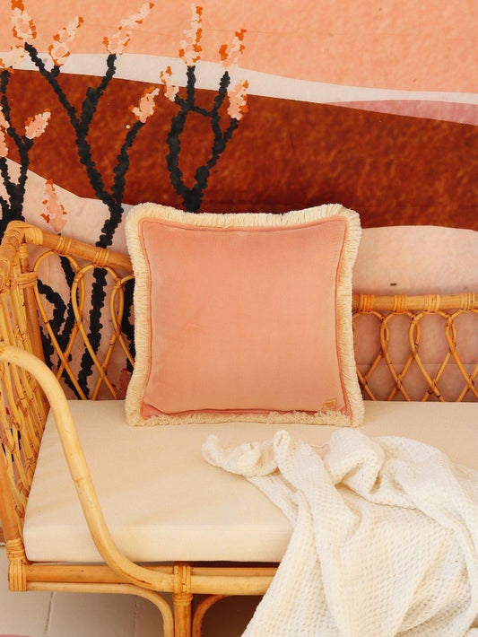 Soft Velvet "Apricot"  Pillow with Fringe by Moi Mili