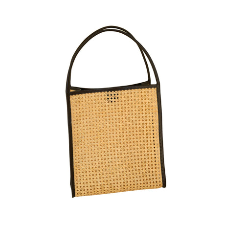 Viviana Oversized Cane and Leather Tote in Dark Brown - Sumiye Co