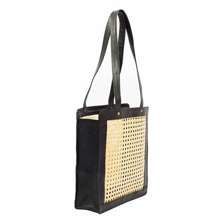 Tall Rattan & Leather Tote Bag - Sumiye Co