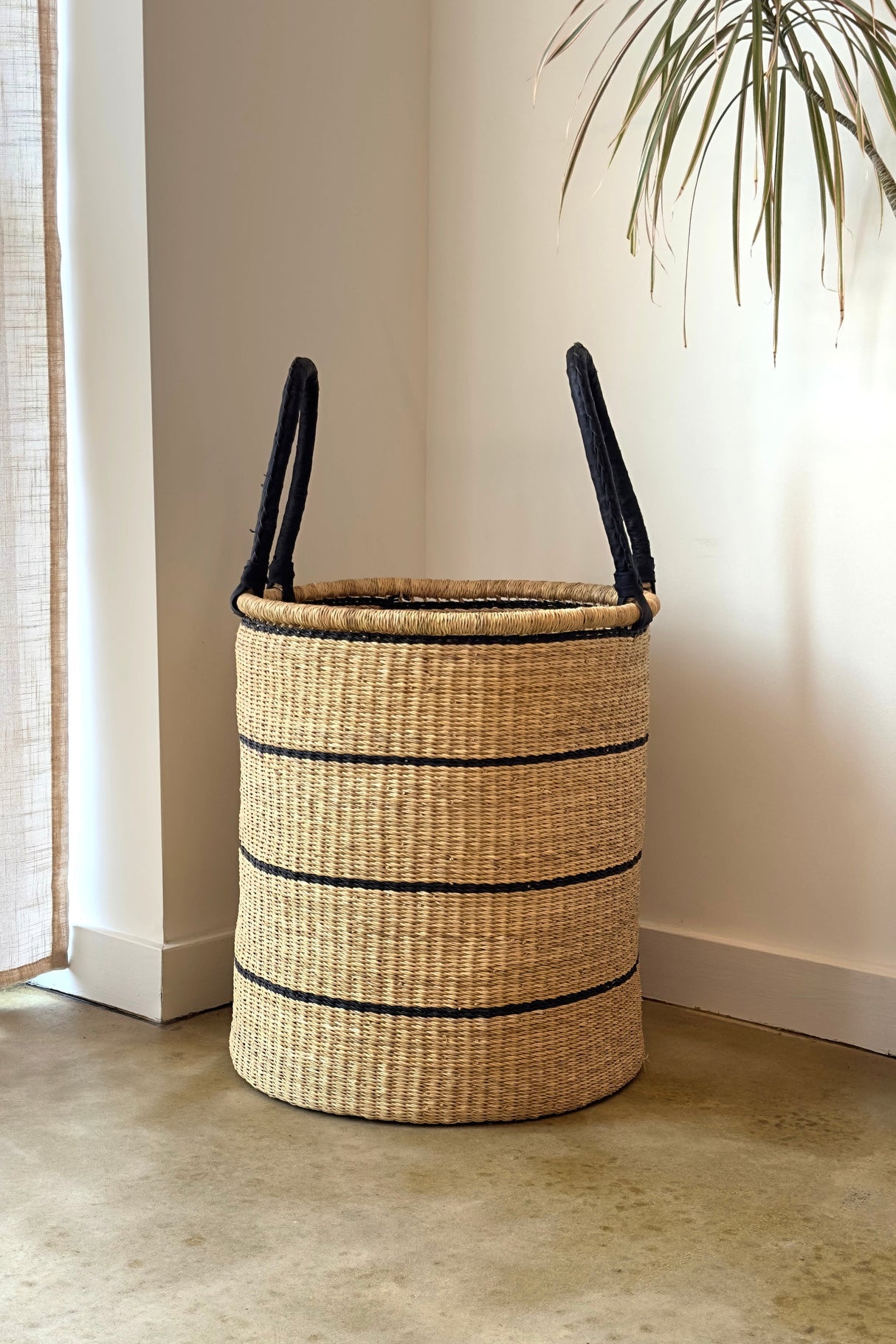 Natural w/ Black Horizontal Stripe Laundry Hamper - Sumiye Co