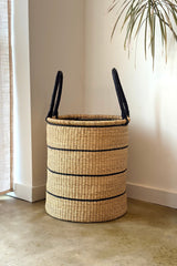 Natural w/ Black Horizontal Stripe Laundry Hamper - Sumiye Co