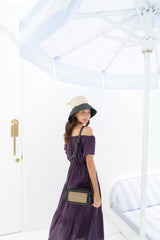 Regina Off-the-shoulder Midi Dress in Eggplant