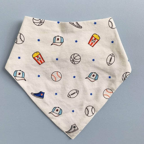 Organic Baby Bib Kerchief Reversible - Sports All Over Print by Estella - Sumiye Co