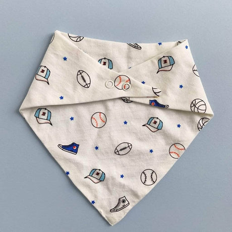 Organic Baby Bib Kerchief Reversible - Sports All Over Print by Estella - Sumiye Co