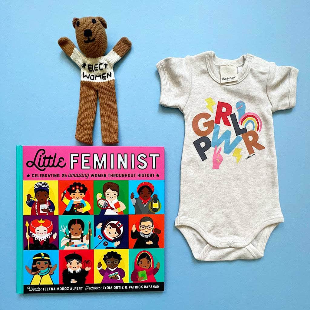 'Girl Power' Infant Onesie, Soother Toy, Feminist Book by Estella