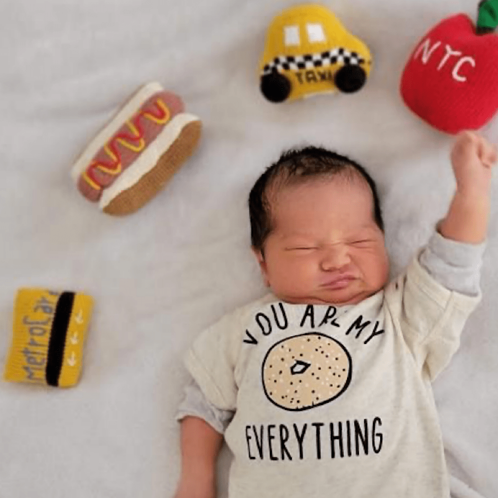 New York City Baby Gift Set - Organic Newborn Toy Rattles | Taxi, Metro Card, hot dog & Apple by Estella