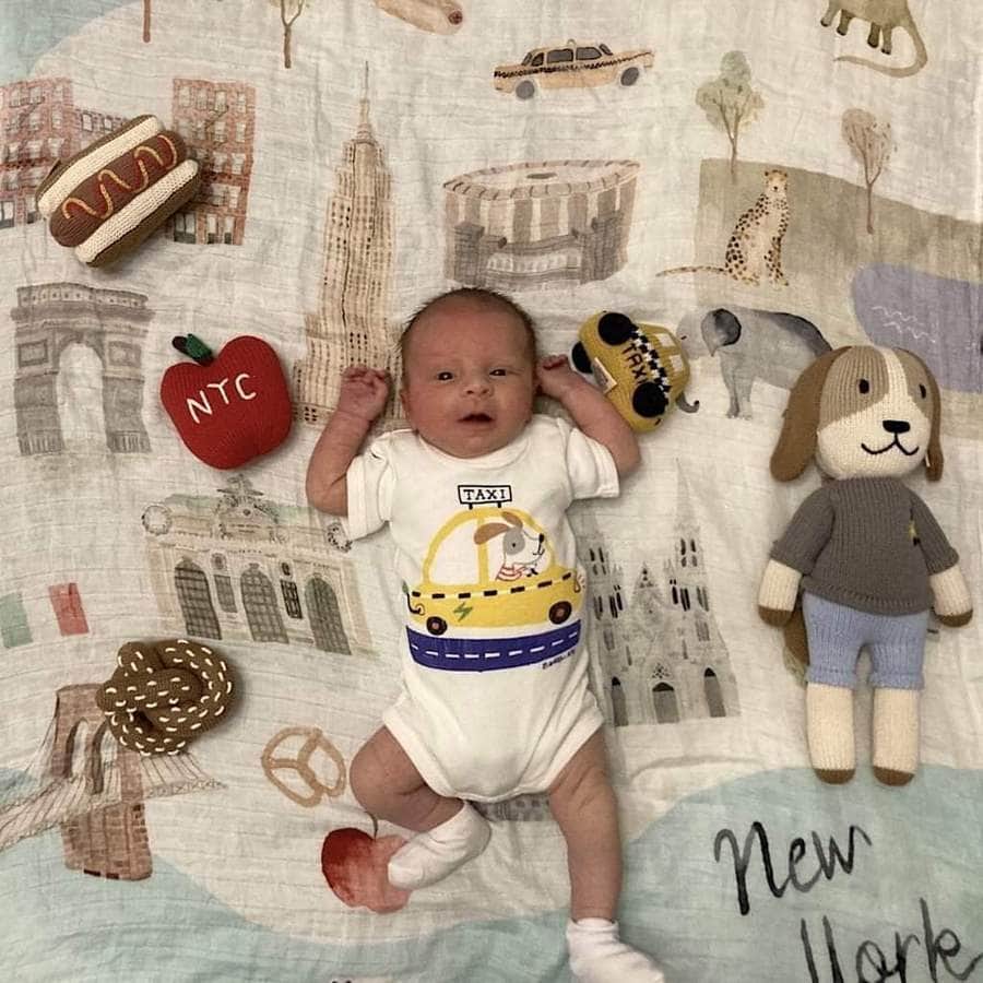 Organic Baby Gift Set - NYC Taxi Infant Onesie, Newborn Rattle Toy & Bib by Estella