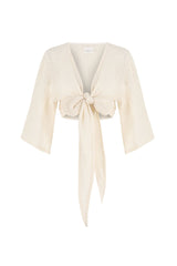 Bali Wrap Top - Natural With Gold Stripes - Sumiye Co