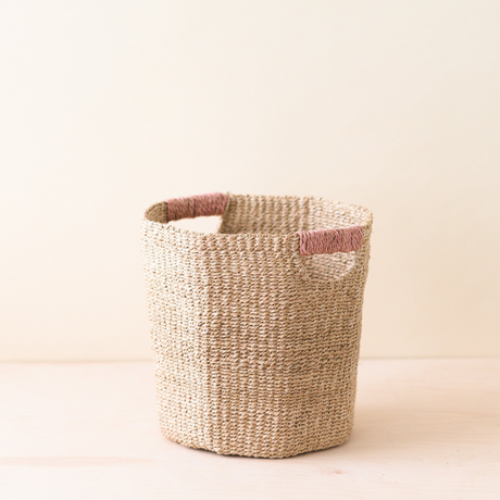Natural Octagon Basket with Dusty Rose Handle - Natural Basket - Sumiye Co