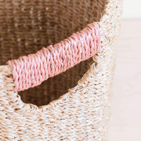 Baskets - Natural Octagon Basket with Dusty Rose Handle - Natural Basket | LIKHÂ - LIKHÂ