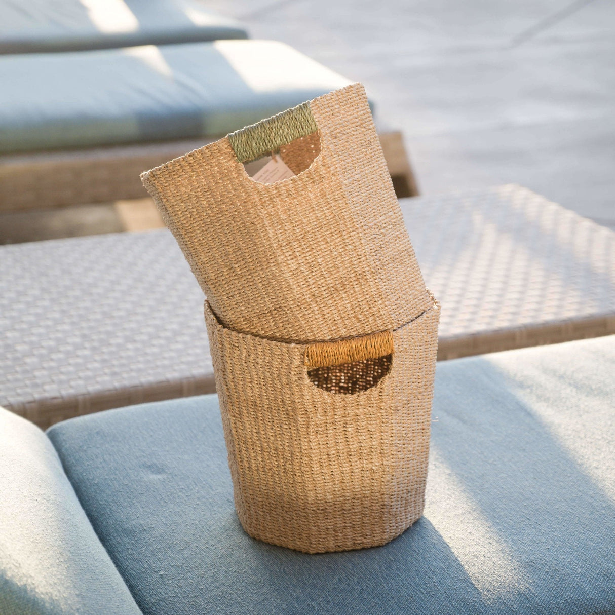 Baskets - Natural Octagon Basket with Dusty Rose Handle - Natural Basket | LIKHÂ - LIKHÂ