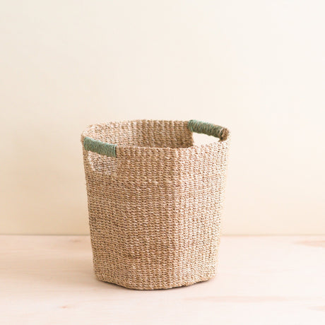 Baskets - Natural Octagon Basket with Sage Handle - Octagon Basket | LIKHÂ - LIKHÂ