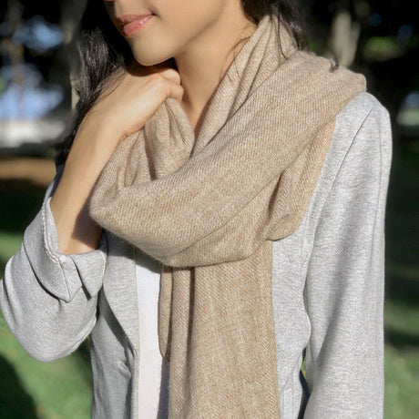 Beige Handloom Cashmere Scarf by SLATE + SALT - Sumiye Co