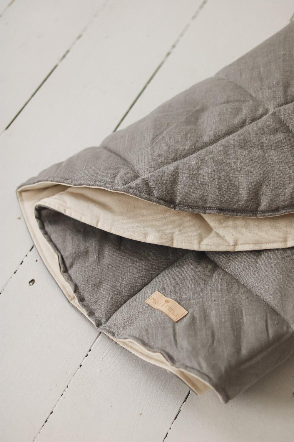 Teepee Tent “Beige” + "Grey Linen" Round Mat Set