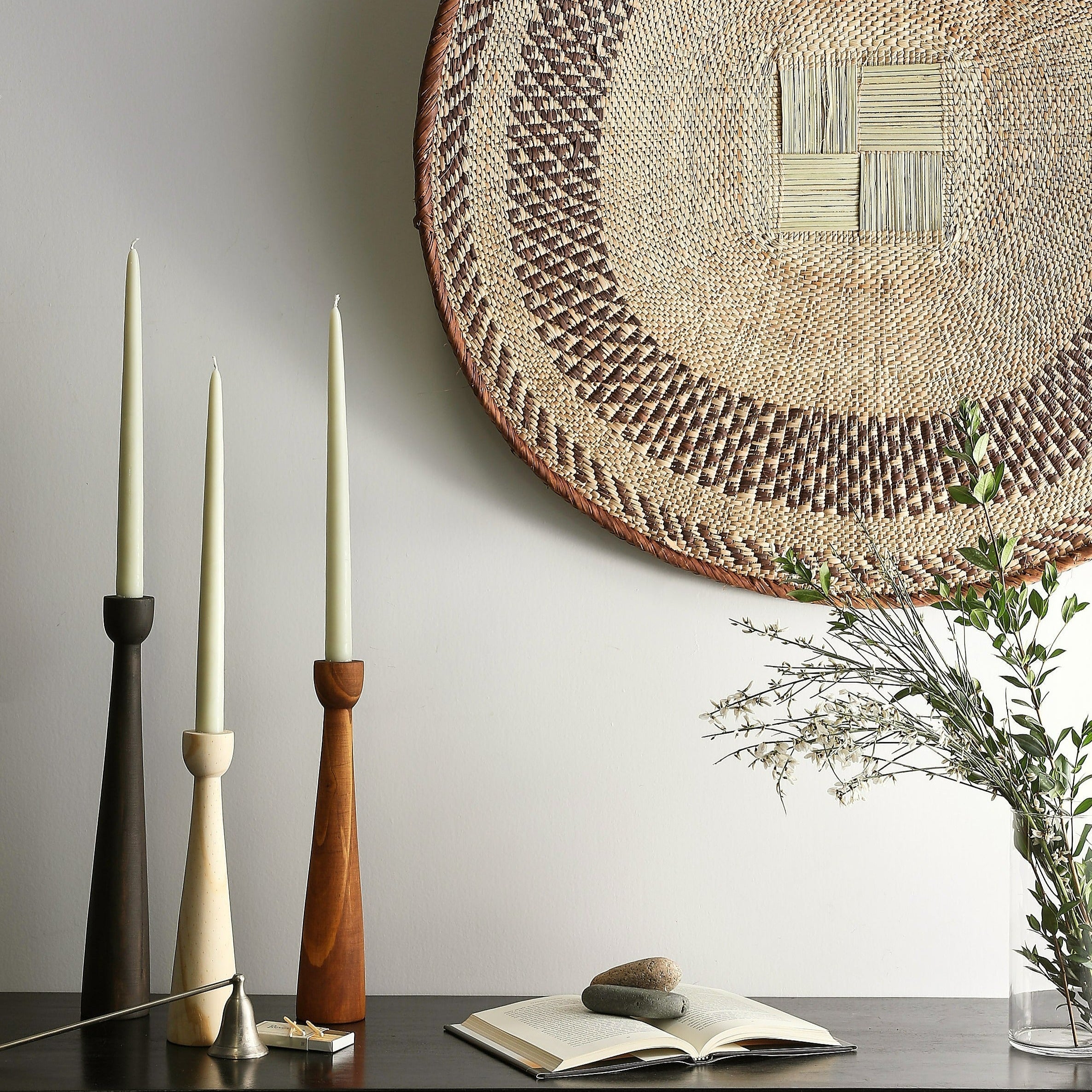 Tapered Candlestick Holder Pine Wood Cognac, Espresso, Natural - Sumiye Co