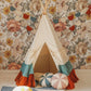 Round Patchwork Pillow “Blue Circus” | Kids Room & Nursery Decor