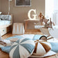 Round Patchwork Pillow “Blue Circus” | Kids Room & Nursery Decor