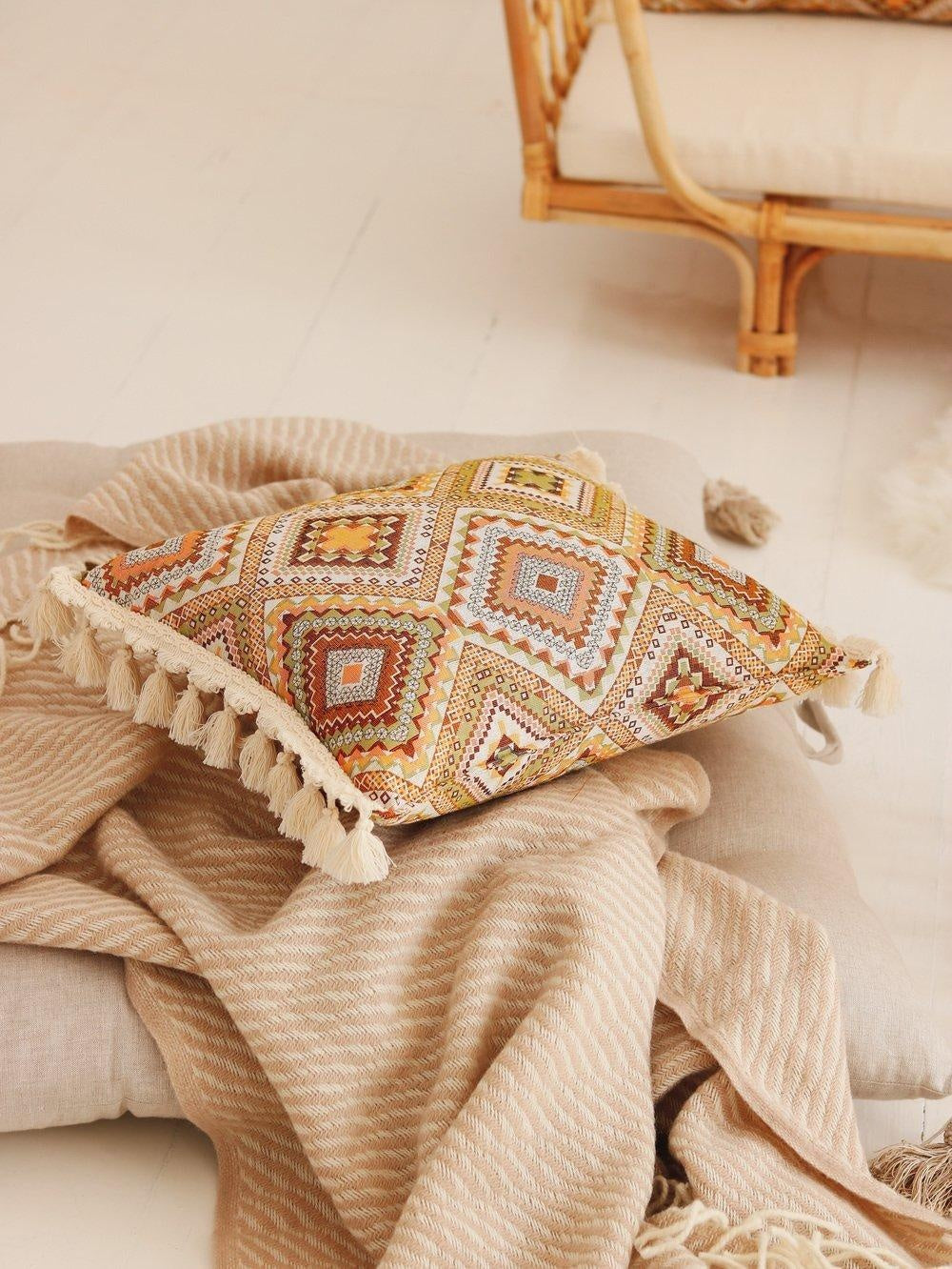 Throw Pillow "Boho Tribe" with Fringe by Moi Mili
