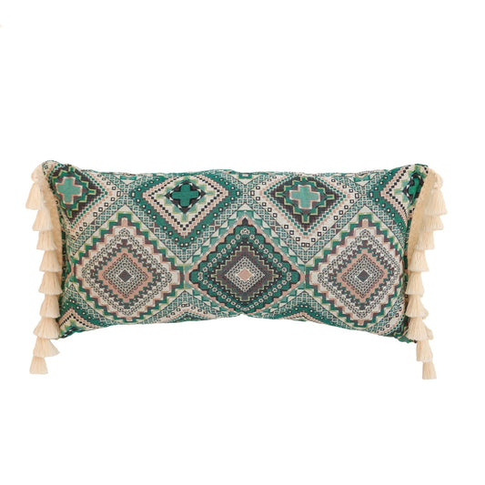 Bolster Pillow "Sea Green Mosaic" with Fringe